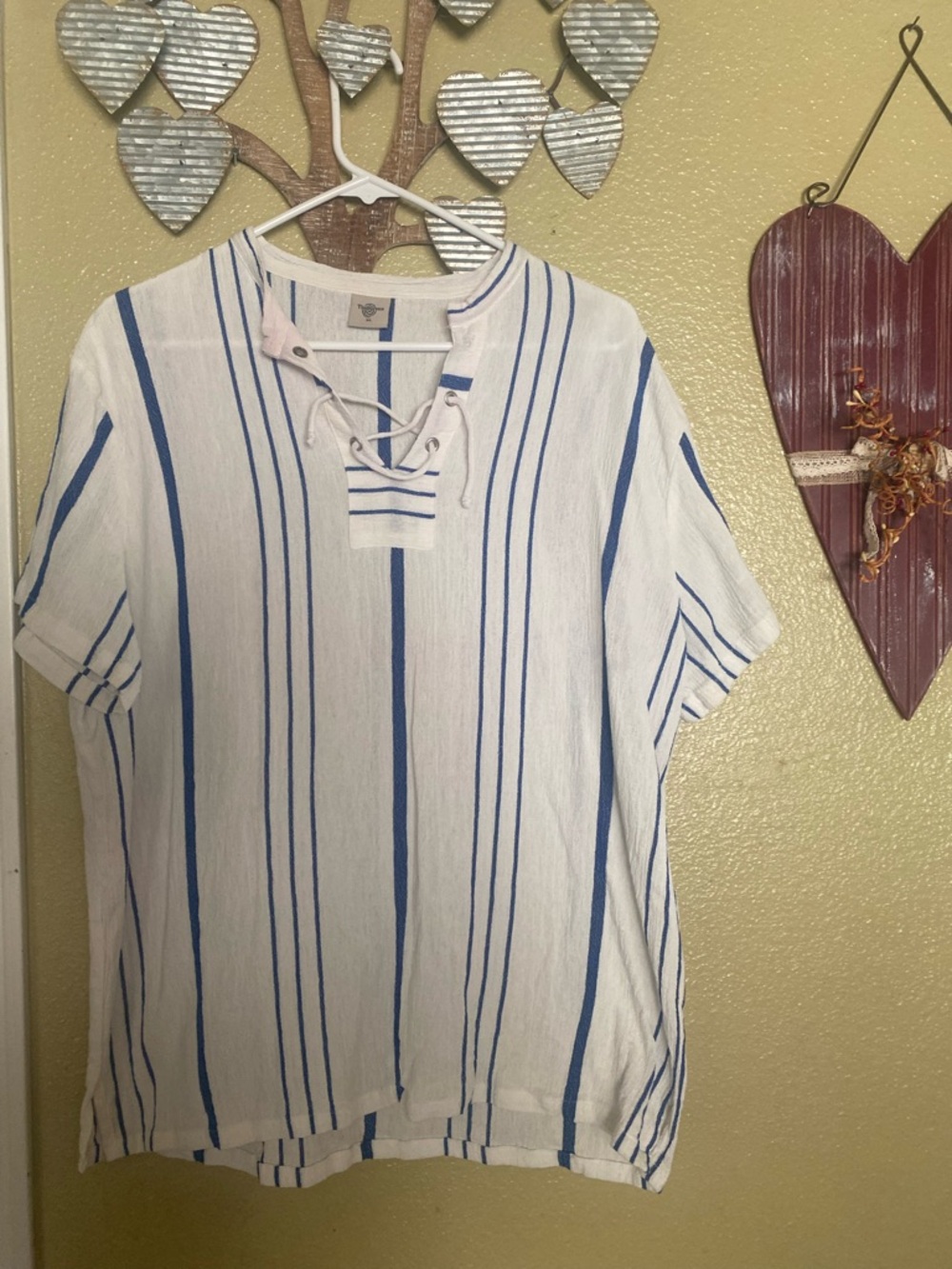 Women's Blue Stripe Lace-Up Blouse - coastal core
